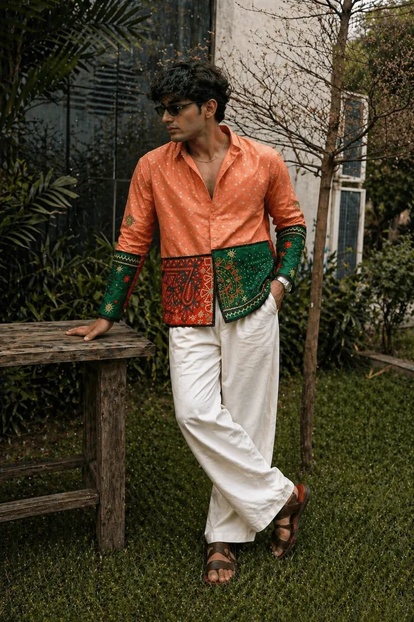 Kacchi_Work_Orange_Embroidery_Shirt