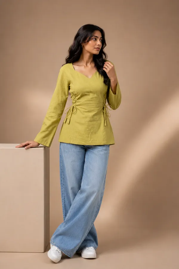 OLIVE_AURA_LACE-UP_KURTA