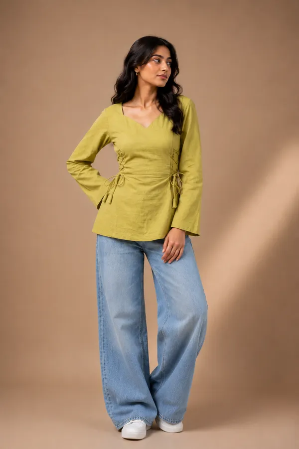 OLIVE_AURA_LACE-UP_KURTA