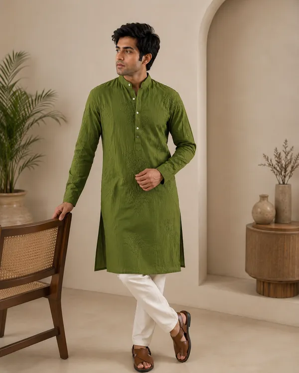 OLIVE_GREEN_FLOWER_PRINT_KURTA_(FULL_PAIR)