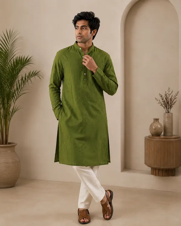 OLIVE_GREEN_FLOWER_PRINT_KURTA_(FULL_PAIR)