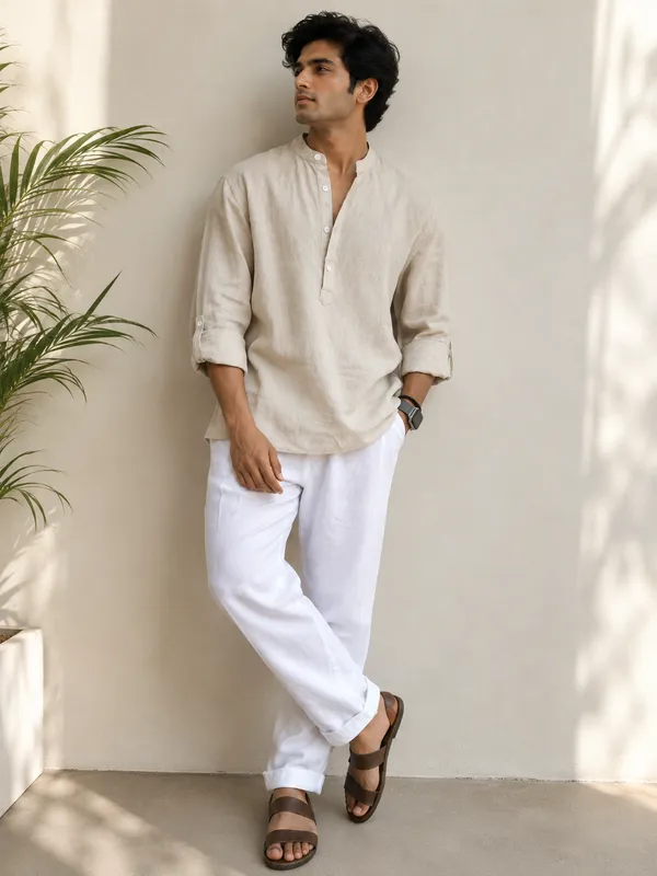 Linen_cream_short_kurta