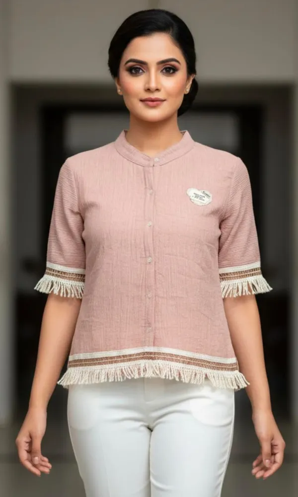 Pink_Crepe_Fringe_Detail_Button_Down_Top_For_Women