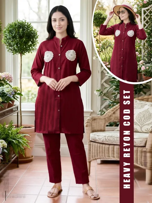Maroon_Heavy_Rayon_Straight_Embroidered_Coord_Set_For_Women
