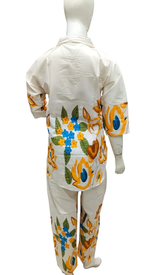 White_Khadi_Cotton_Floral_Print_Shirt_And_Pants_Set_For_Women