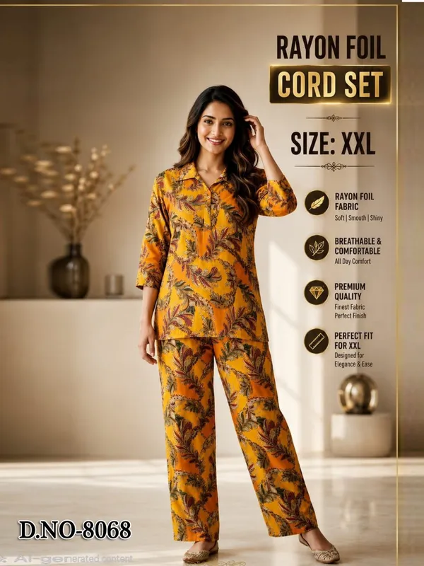 Mustard_Yellow_Rayon_Floral_Print_Coord_Set_For_Women