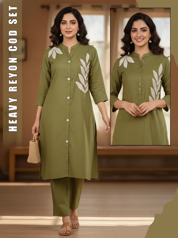 Olive_Green_Rayon_Straight_Floral_Embroidered_Kurta_Set_For_Women