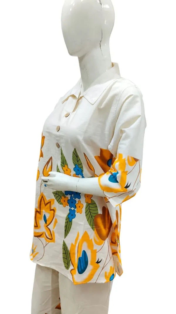 White_Khadi_Cotton_Floral_Print_Shirt_And_Pants_Set_For_Women