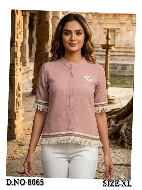 Peach_Crepe_Relaxed_Fringe_Detail_Button_Front_Top_For_Women