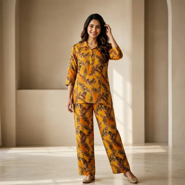 Mustard_Yellow_Rayon_Floral_Print_Coord_Set_For_Women