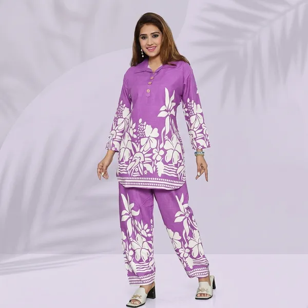 Purple_Slub_Cotton_Floral_Print_Kurta_Pajama_Set_For_Women