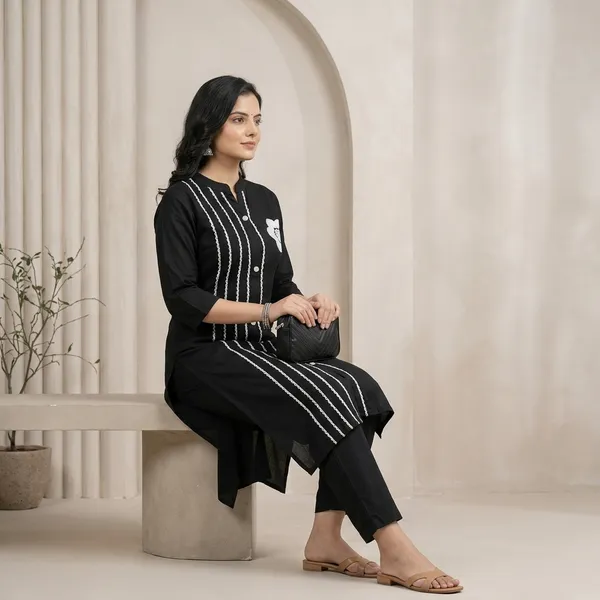 Black_Rayon_Embroidered_Straight_Kurta_Set_For_Women
