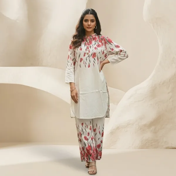 White_Khadi_Cotton_Floral_Print_Kurta_Set_For_Women