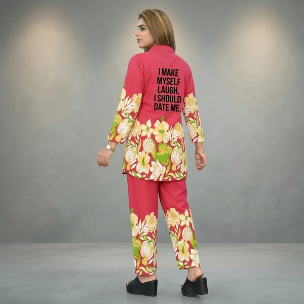 Coral_Cotton_Floral_Print_Collared_Tunic_Set_For_Women