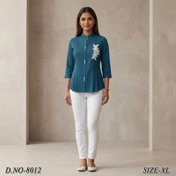 Teal_Blue_Cotton_Floral_Embroidered_Top_For_Women