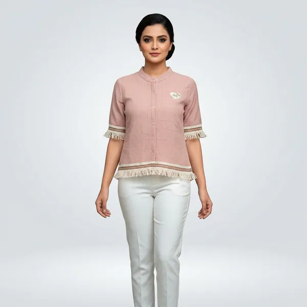 Pink_Crepe_Fringe_Detail_Button_Down_Top_For_Women