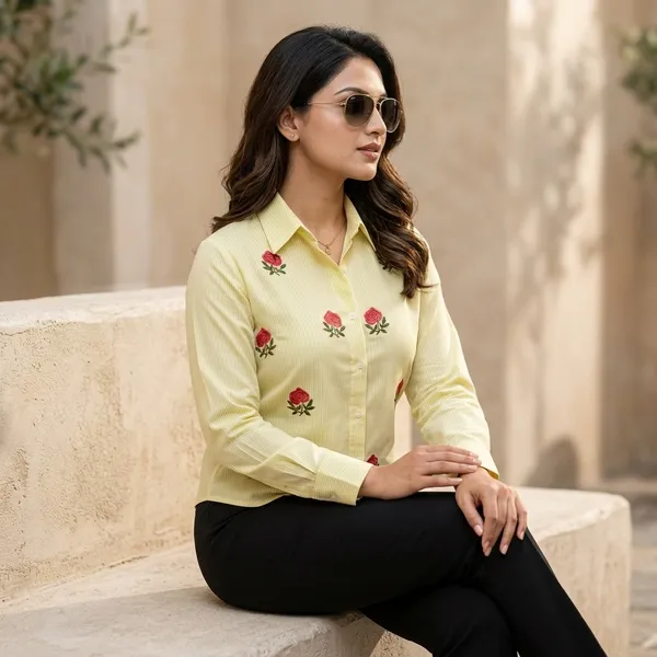 Yellow_Cotton_Rose_Embroidered_Shirt_For_Women