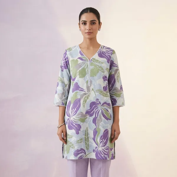 Lavender_Cotton_Relaxed_Floral_Print_Kurti_For_Women