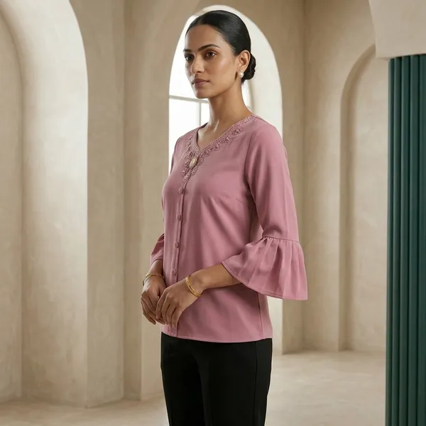 Pink_Crepe_Bell_Sleeve_Embroidered_Top_For_Women