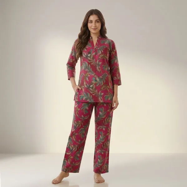 Red_Rayon_Foil_Floral_Print_Relaxed_Co_Ord_Set_For_Women