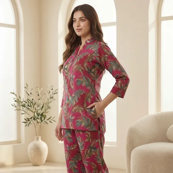 Red_Rayon_Foil_Floral_Print_Relaxed_Co_Ord_Set_For_Women