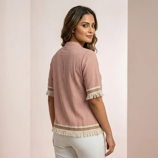 Peach_Crepe_Relaxed_Fringe_Detail_Button_Front_Top_For_Women