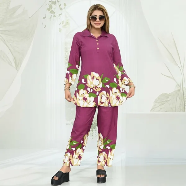 Purple_Cotton_Relaxed_Floral_Print_Tunic_Set_For_Women