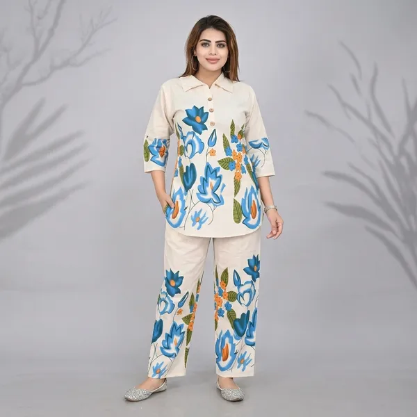 Cream_Khadi_Cotton_Floral_Print_Co_Ord_Set_For_Women