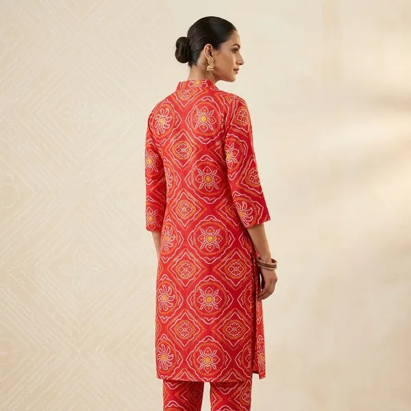Red_Rayon_Straight_Bandhani_Print_Kurta_For_Women