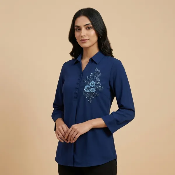 Navy_Blue_Crepe_Relaxed_Floral_Embellished_Top_For_Women