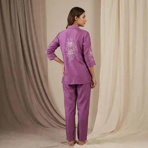 Purple_Silk_Embroidered_Shirt_And_Trouser_Set_For_Women