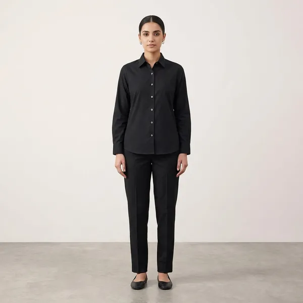 Black_Cotton_Regular_Button_Down_Shirt_And_Trouser_Set_For_Women