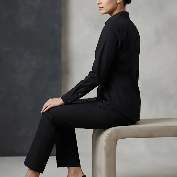 Black_Cotton_Regular_Button_Down_Shirt_And_Trouser_Set_For_Women