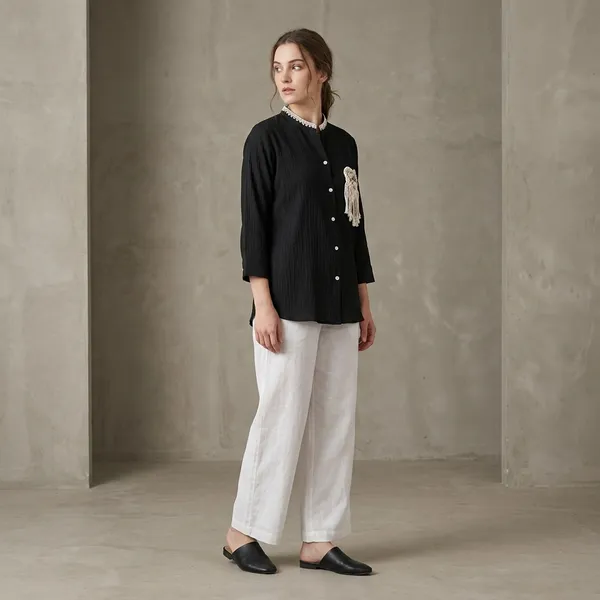 Black_Crepe_Relaxed_Embroidered_Pocket_Shirt_For_Women