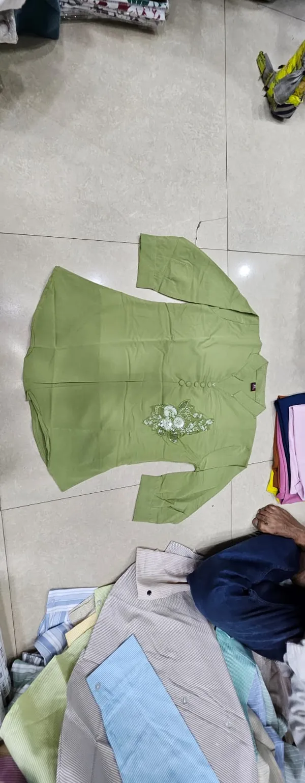 Green_Crepe_Relaxed_Full_Sleeve_Embellished_Top_For_Women