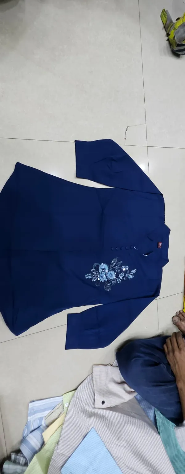 Navy_Blue_Crepe_Relaxed_Floral_Embellished_Top_For_Women