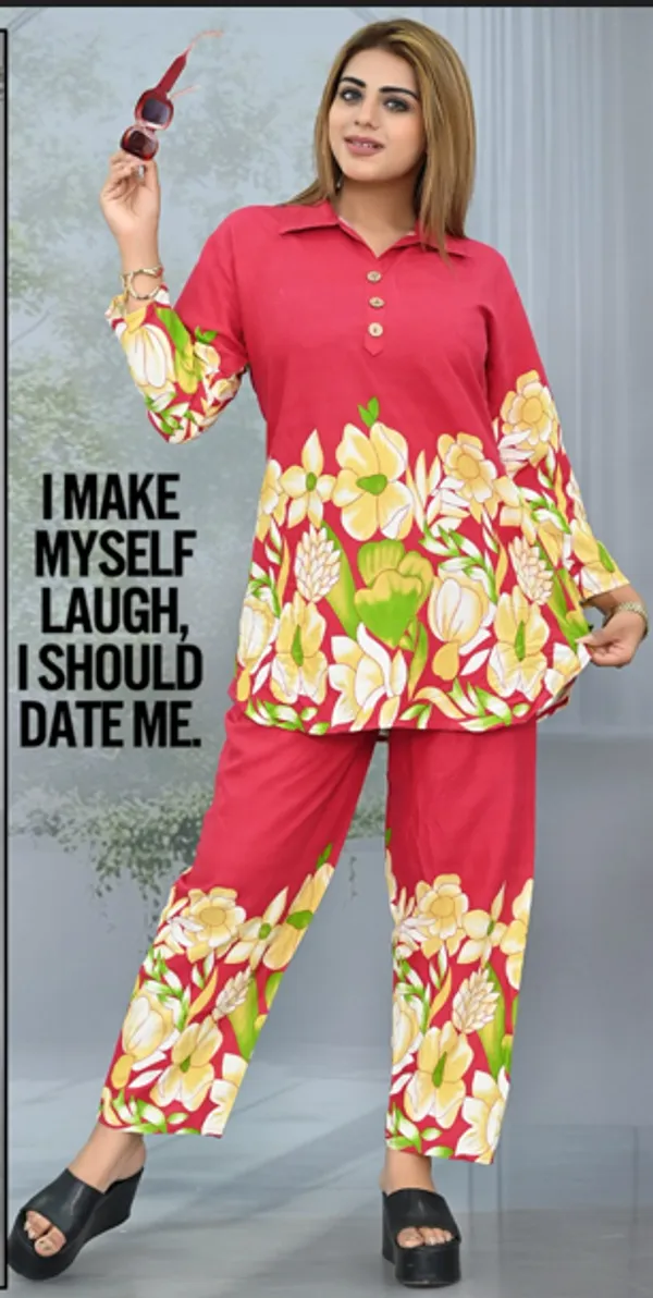 Coral_Cotton_Floral_Print_Collared_Tunic_Set_For_Women