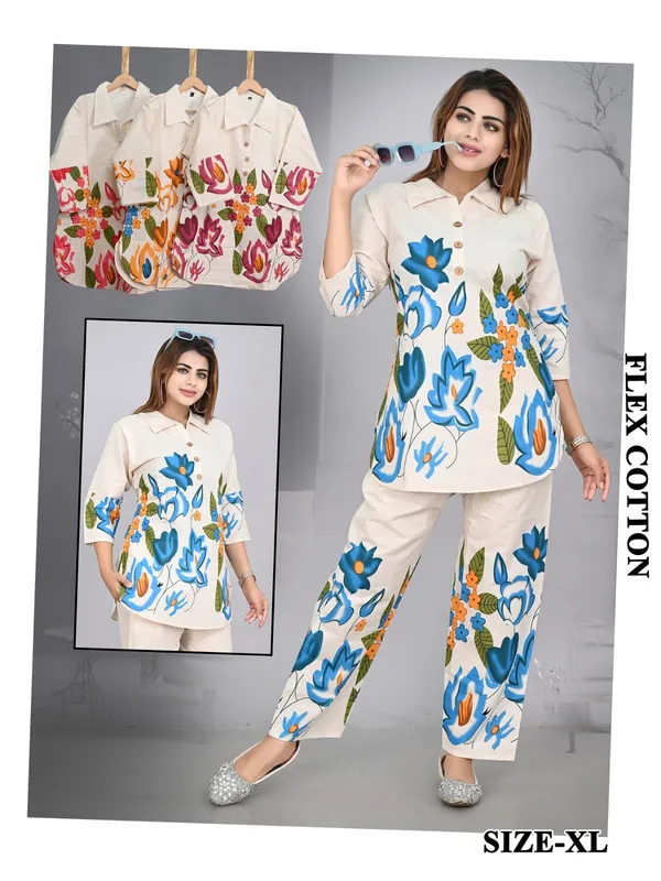 Cream_Khadi_Cotton_Floral_Print_Co_Ord_Set_For_Women