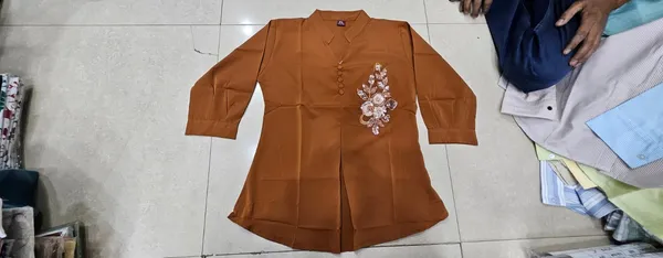 Brown_Crepe_A_Line_Floral_Embroidered_Kurta_For_Women