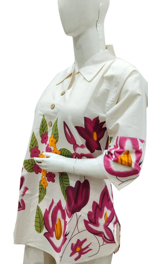 White_Khadi_Cotton_Relaxed_Floral_Print_Tunic_Set_For_Women