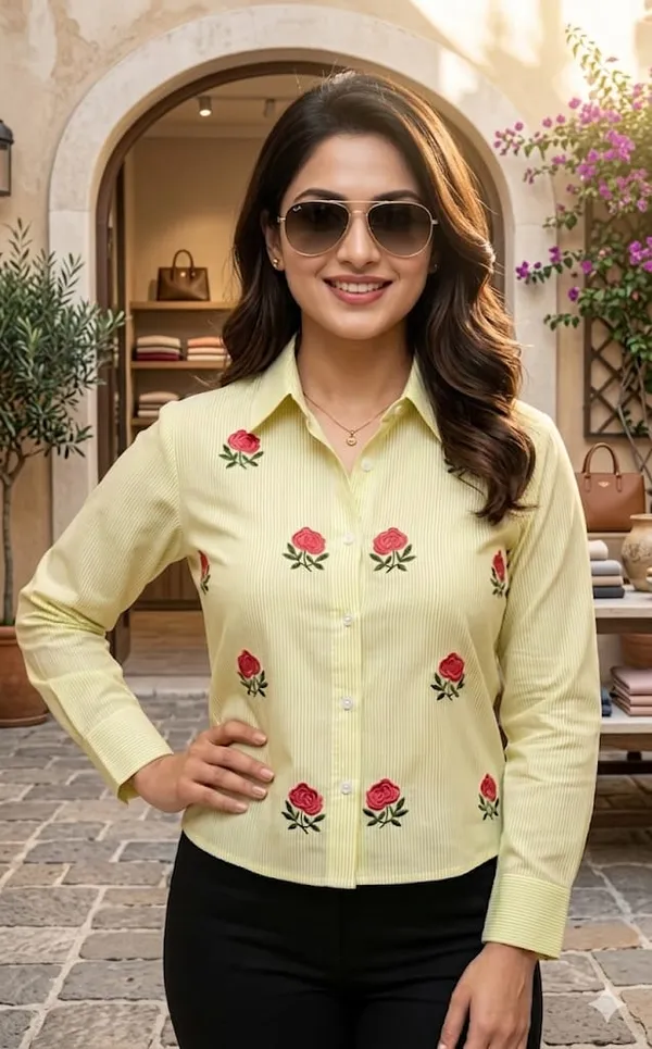 Yellow_Cotton_Rose_Embroidered_Shirt_For_Women