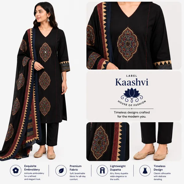 Midnight_Black_Cotton_Kurta_Pant_Dupatta_For_Women