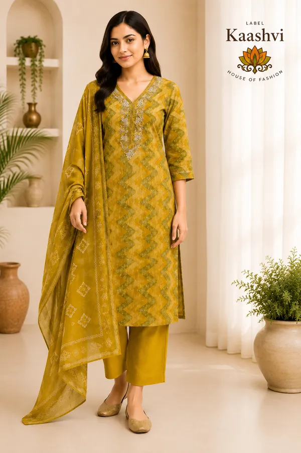 Mustard_Olive_Cotton_Kurta_Pant_Dupatta_For_Women