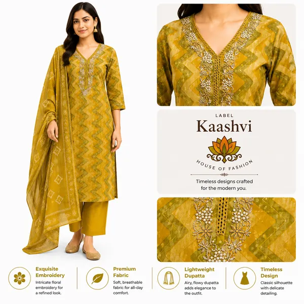 Mustard_Olive_Cotton_Kurta_Pant_Dupatta_For_Women
