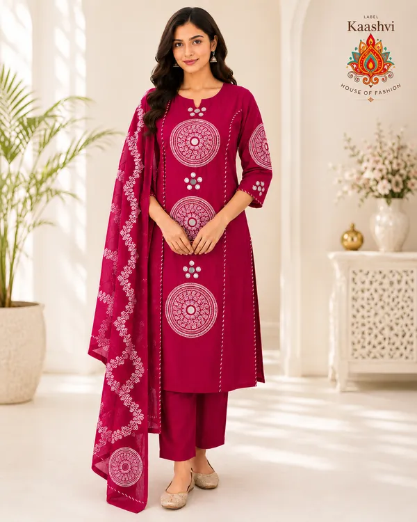 Rani_Pink_Cotton_Kurta_Pant_Dupatta_For_Women