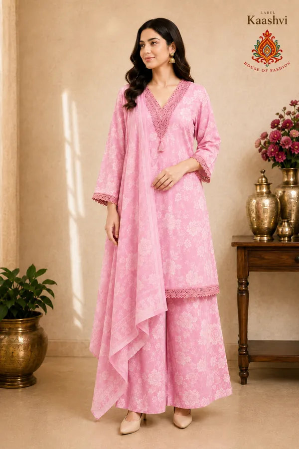 Rose_Pink_Cotton_Jaipuri_Kurta_Palazzo_Dupatta_For_Women