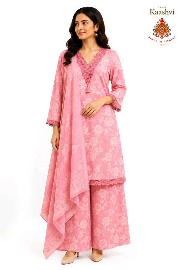 Rose_Pink_Cotton_Jaipuri_Kurta_Palazzo_Dupatta_For_Women