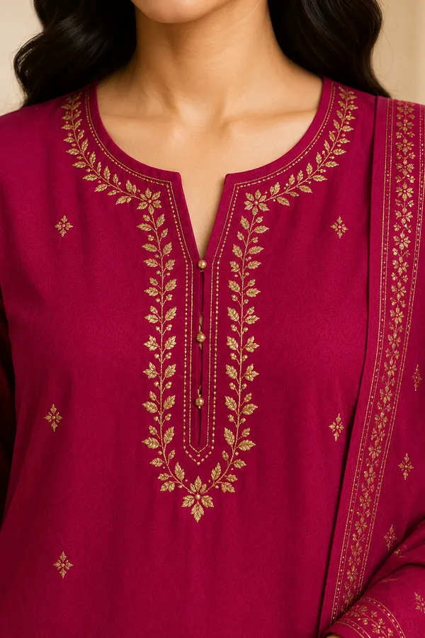 Royal_Magenta_Cotton_Kurta_Pant_Dupatta_For_Women