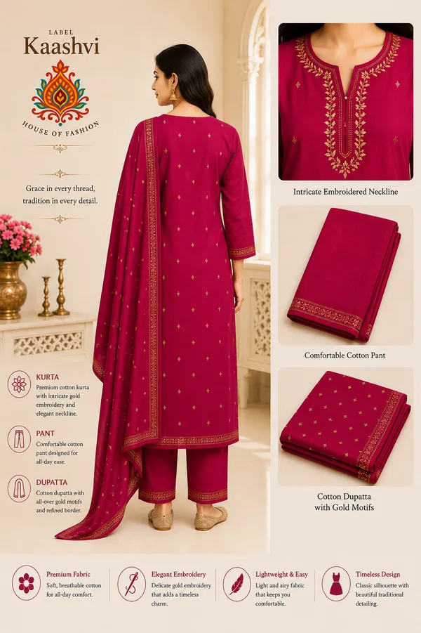 Royal_Magenta_Cotton_Kurta_Pant_Dupatta_For_Women