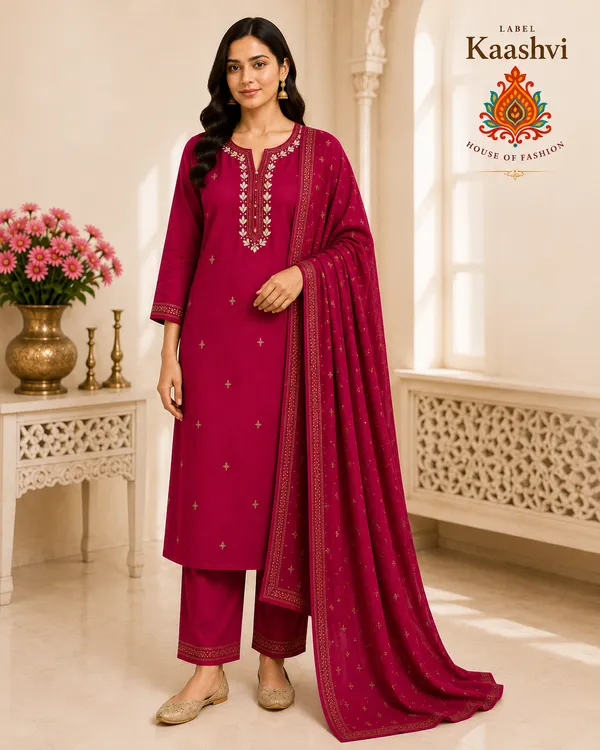Royal_Magenta_Cotton_Kurta_Pant_Dupatta_For_Women